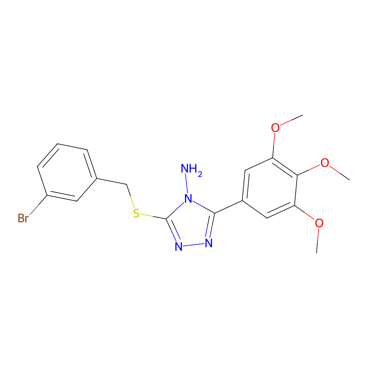 3-[(3-bromobenzyl)sulfanyl]-5-(3,4,5-trimethoxyphenyl)-4H-1,2,4-triazol-4-amine molecular structure, CAS 676537-99-8