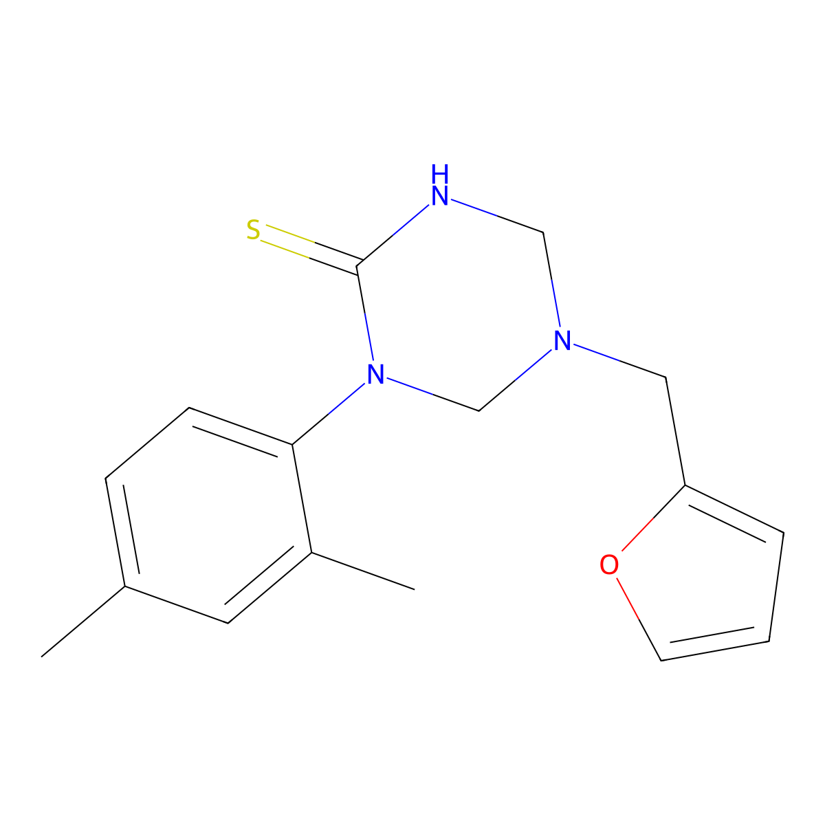 1-(2,4-Dimethylphenyl)-5-(furan-2-ylmethyl)-1,3,5-triazinane-2-thione molecular structure, CAS 676538-69-5