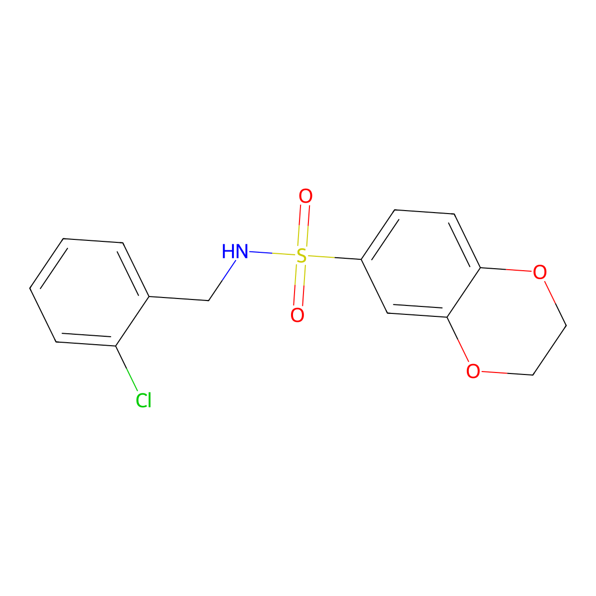 N-(2-chlorobenzyl)-2,3-dihydro-1,4-benzodioxine-6-sulfonamide molecular structure, CAS 676538-83-3