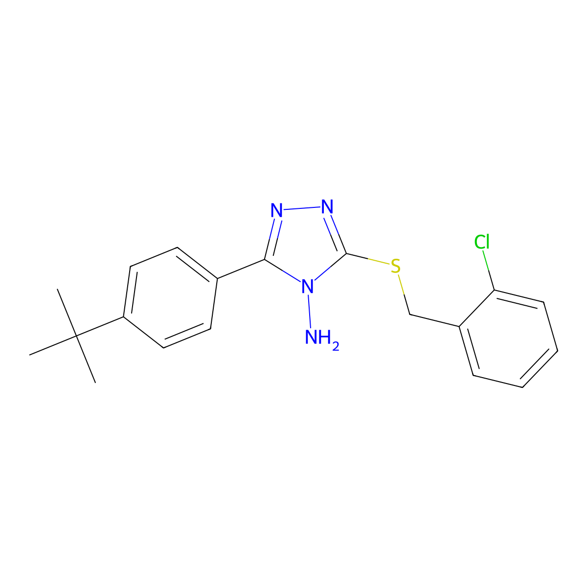 3-(4-tert-butylphenyl)-5-[(2-chlorobenzyl)sulfanyl]-4H-1,2,4-triazol-4-amine molecular structure, CAS 676539-23-4