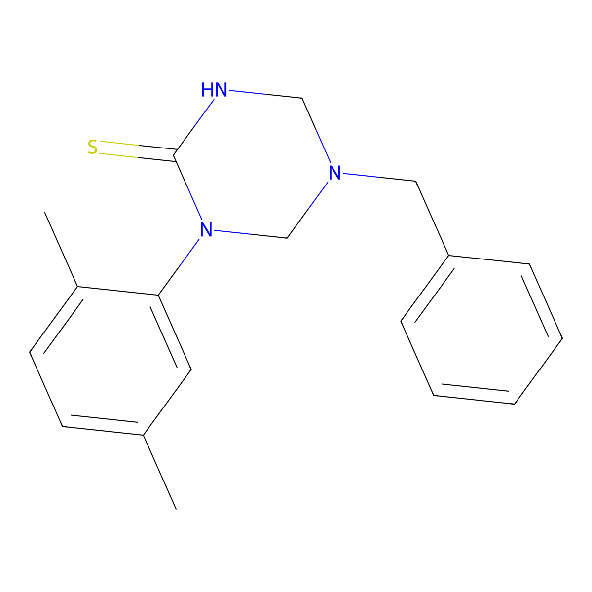 5-Benzyl-1-(2,5-dimethylphenyl)-1,3,5-triazinane-2-thione molecular structure, CAS 676539-32-5