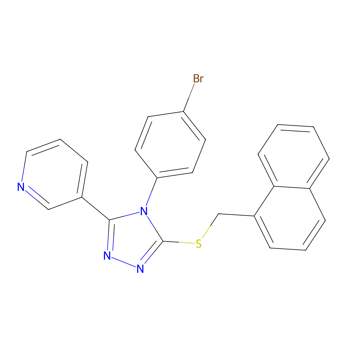 4-(4-Bromophenyl)-3-(naphthylmethylthio)-5-(3-pyridyl)-1,2,4-triazole molecular structure, CAS 676539-46-1