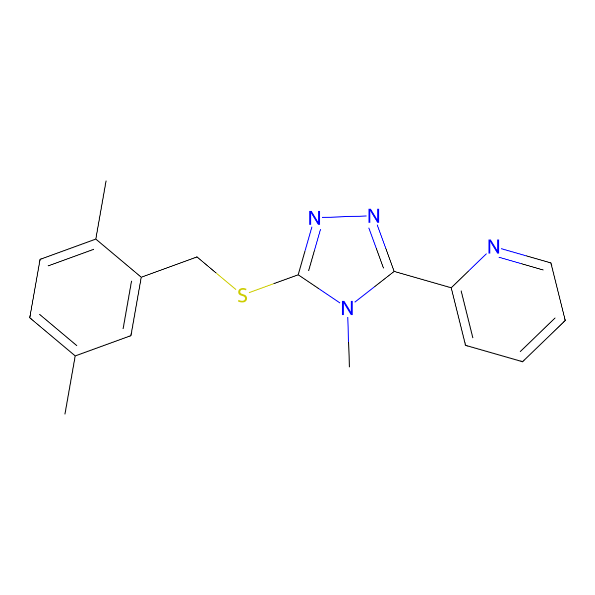 3-[(2,5-Dimethylphenyl)methylthio]-4-methyl-5-(2-pyridyl)-1,2,4-triazole molecular structure, CAS 676539-67-6
