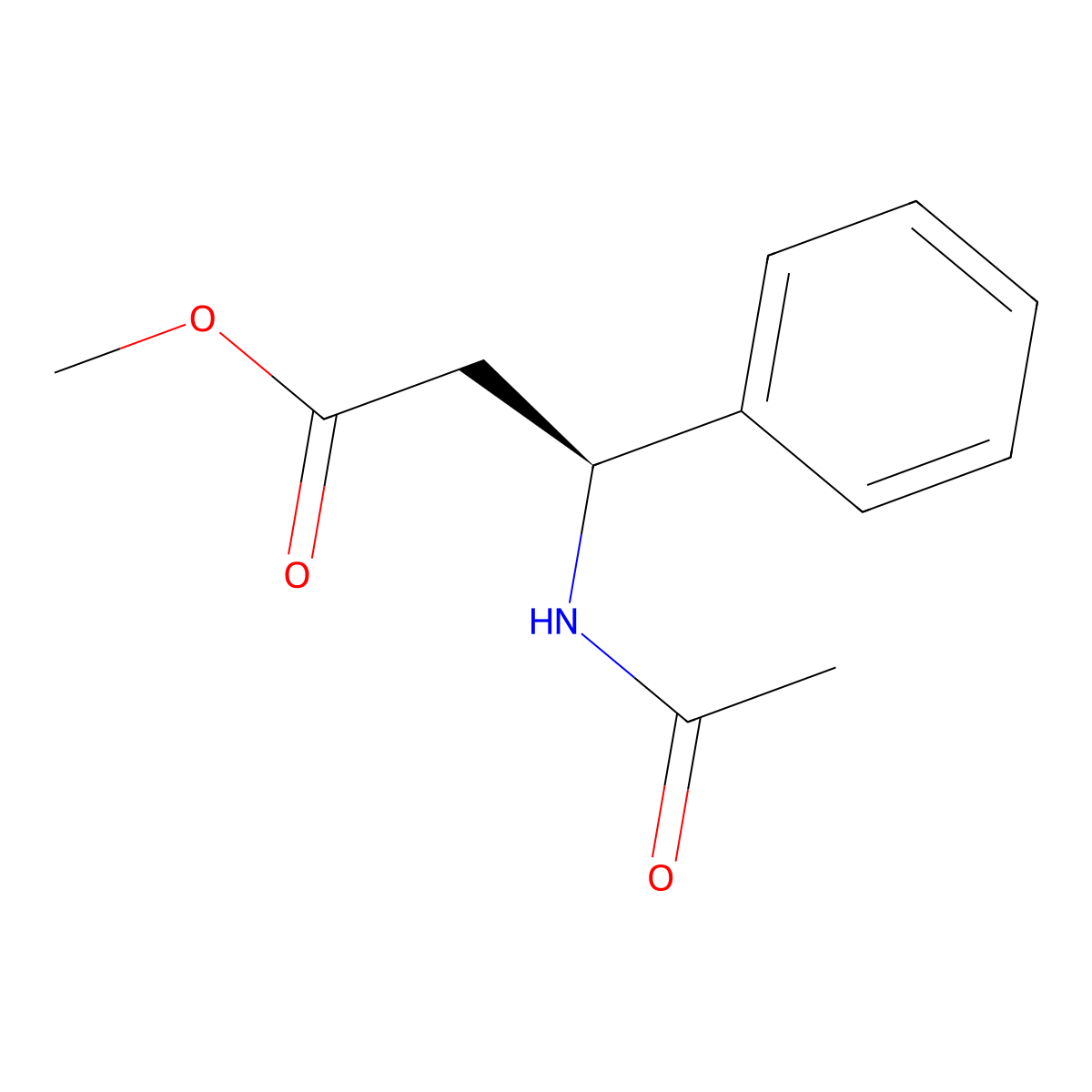 Methyl (3S)-3-acetamido-3-phenylpropanoate molecular structure, CAS 67654-58-4