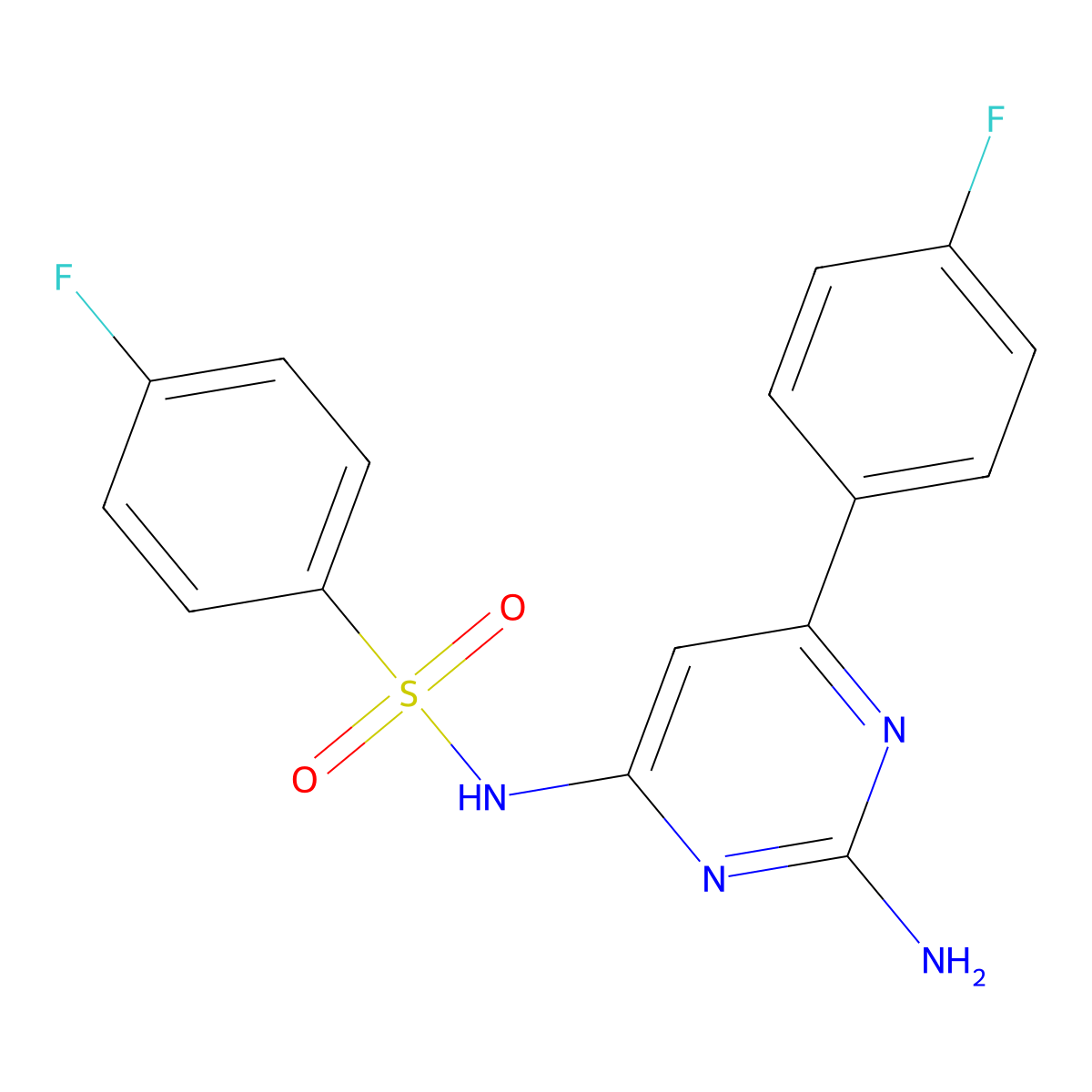 N-[2-amino-6-(4-fluorophenyl)-4-pyrimidinyl]-4-fluorobenzenesulfonamide molecular structure, CAS 676546-30-8