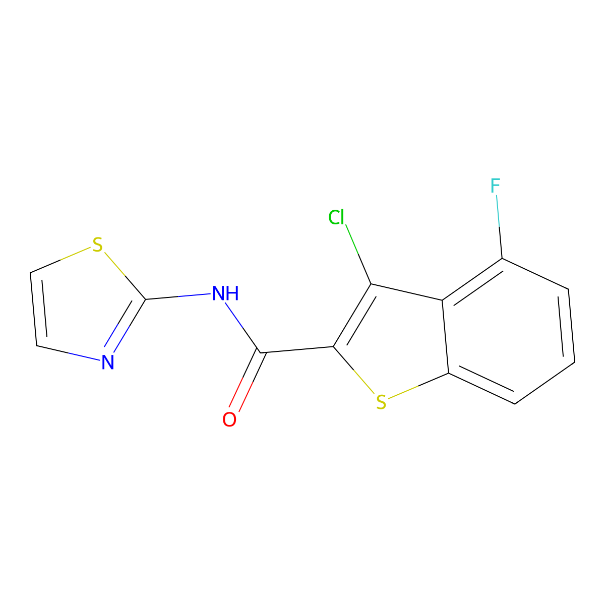 3-chloro-4-fluoro-N-(1,3-thiazol-2-yl)-1-benzothiophene-2-carboxamide molecular structure, CAS 676579-50-3
