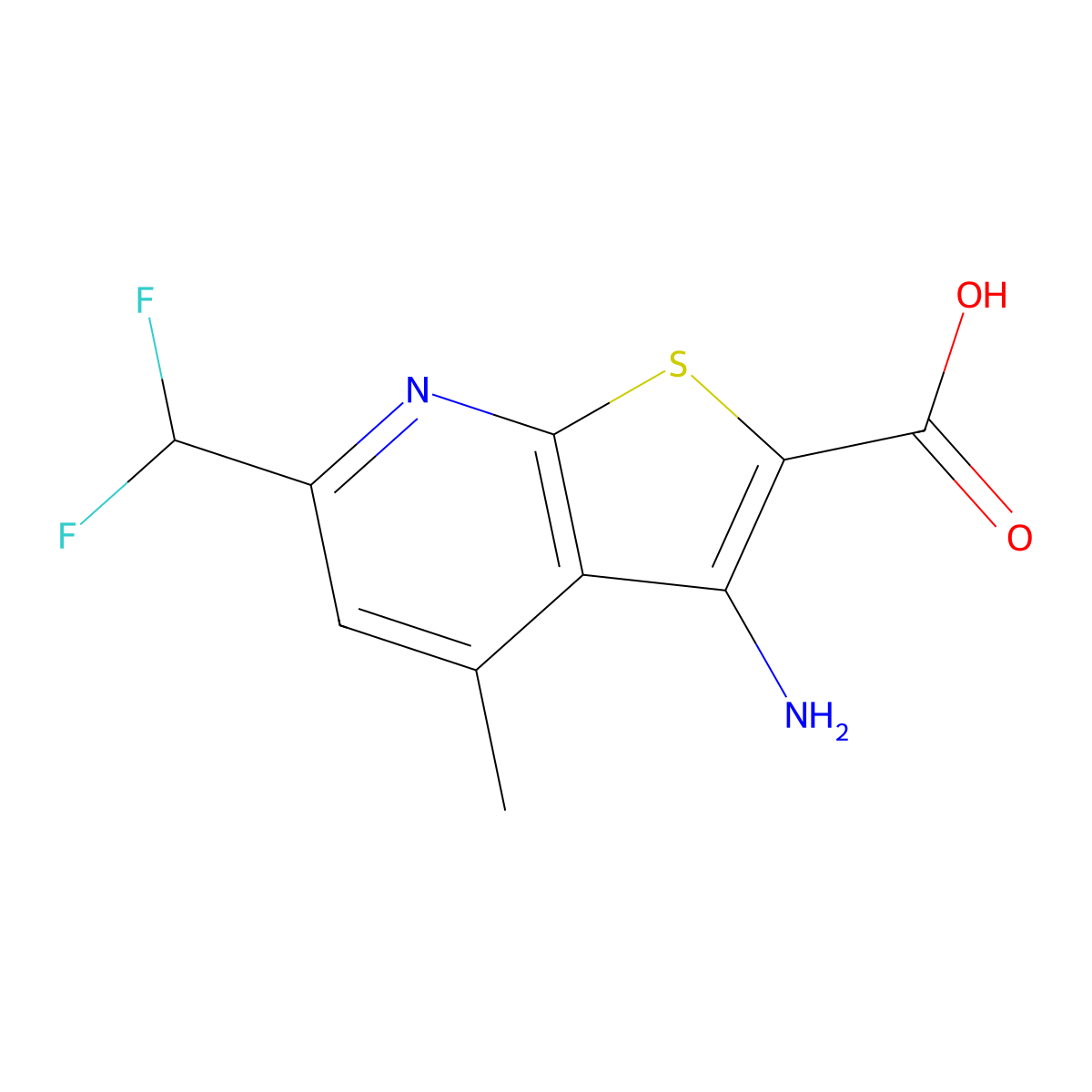 3-Amino-6-(difluoromethyl)-4-methylthieno[2,3-b]pyridine-2-carboxylic acid molecular structure, CAS 676579-53-6