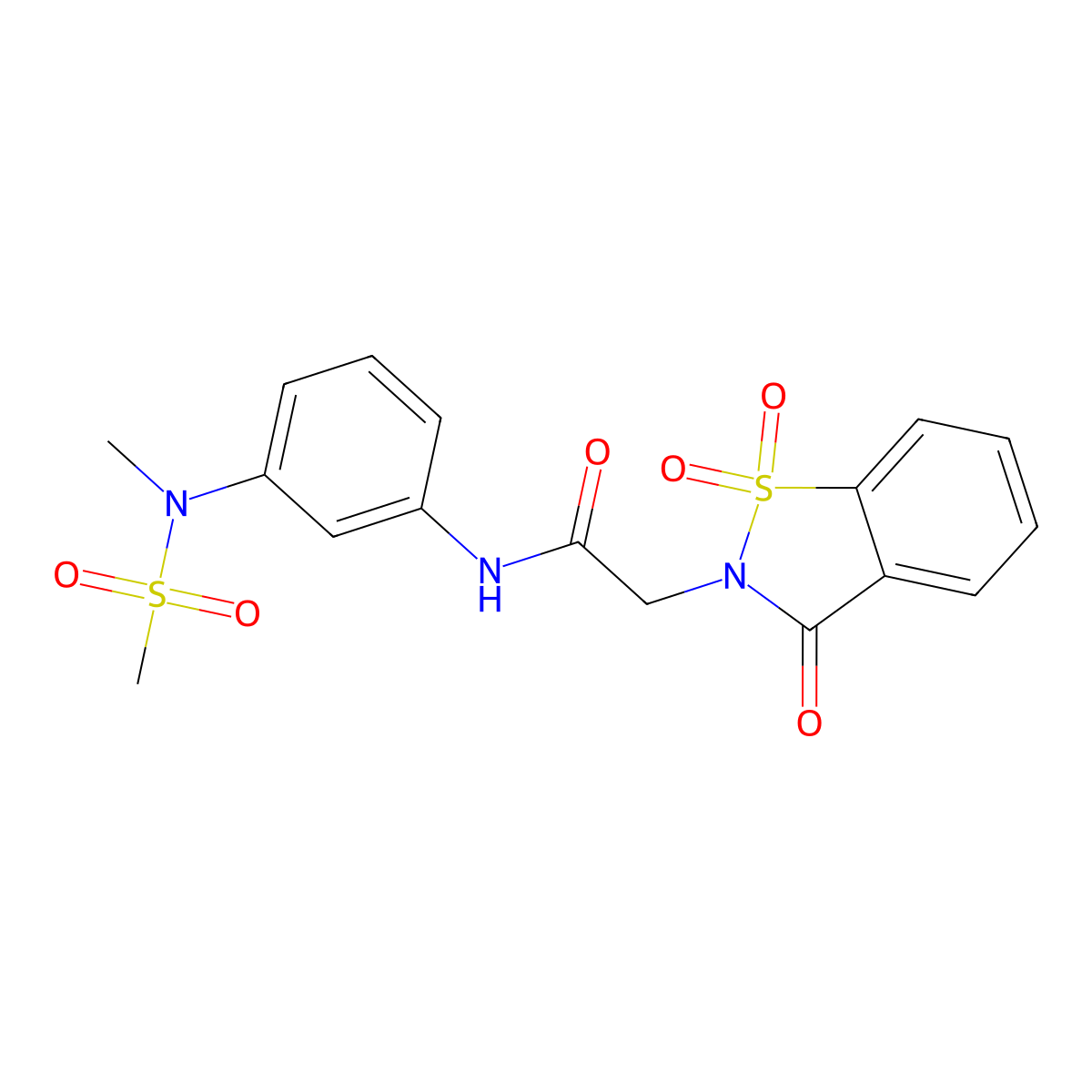 2-(1,1-dioxido-3-oxo-1,2-benzisothiazol-2(3H)-yl)-N-{3-[methyl(methylsulfonyl)amino]phenyl}acetamide molecular structure, CAS 676581-90-1