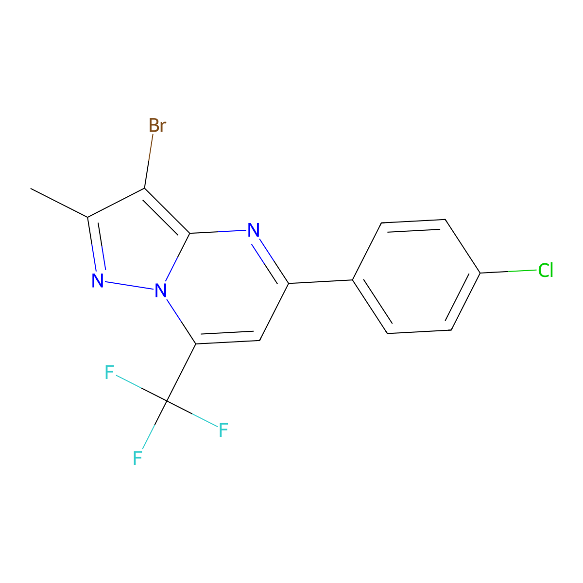 3-Bromo-5-(4-chlorophenyl)-2-methyl-7-(trifluoromethyl)pyrazolo[1,5-a]pyrimidine molecular structure, CAS 676582-17-5