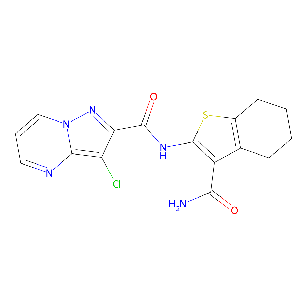 N-(3-carbamoyl-4,5,6,7-tetrahydro-1-benzothiophen-2-yl)-3-chloropyrazolo[1,5-a]pyrimidine-2-carboxamide molecular structure, CAS 676583-05-4