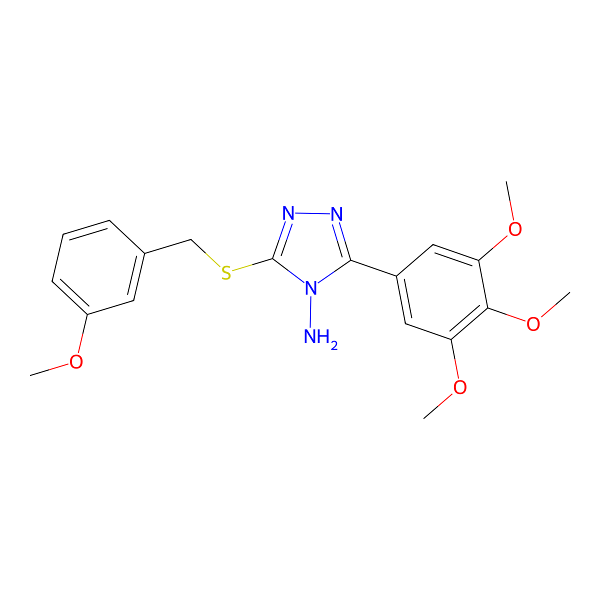 3-((3-Methoxybenzyl)thio)-5-(3,4,5-trimethoxyphenyl)-4H-1,2,4-triazol-4-ylamine molecular structure, CAS 676588-52-6