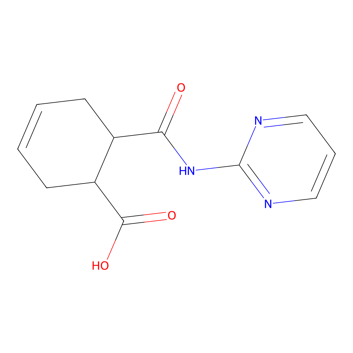 6-(N-pyrimidin-2-ylcarbamoyl)cyclohex-3-enecarboxylic acid molecular structure, CAS 676588-59-3