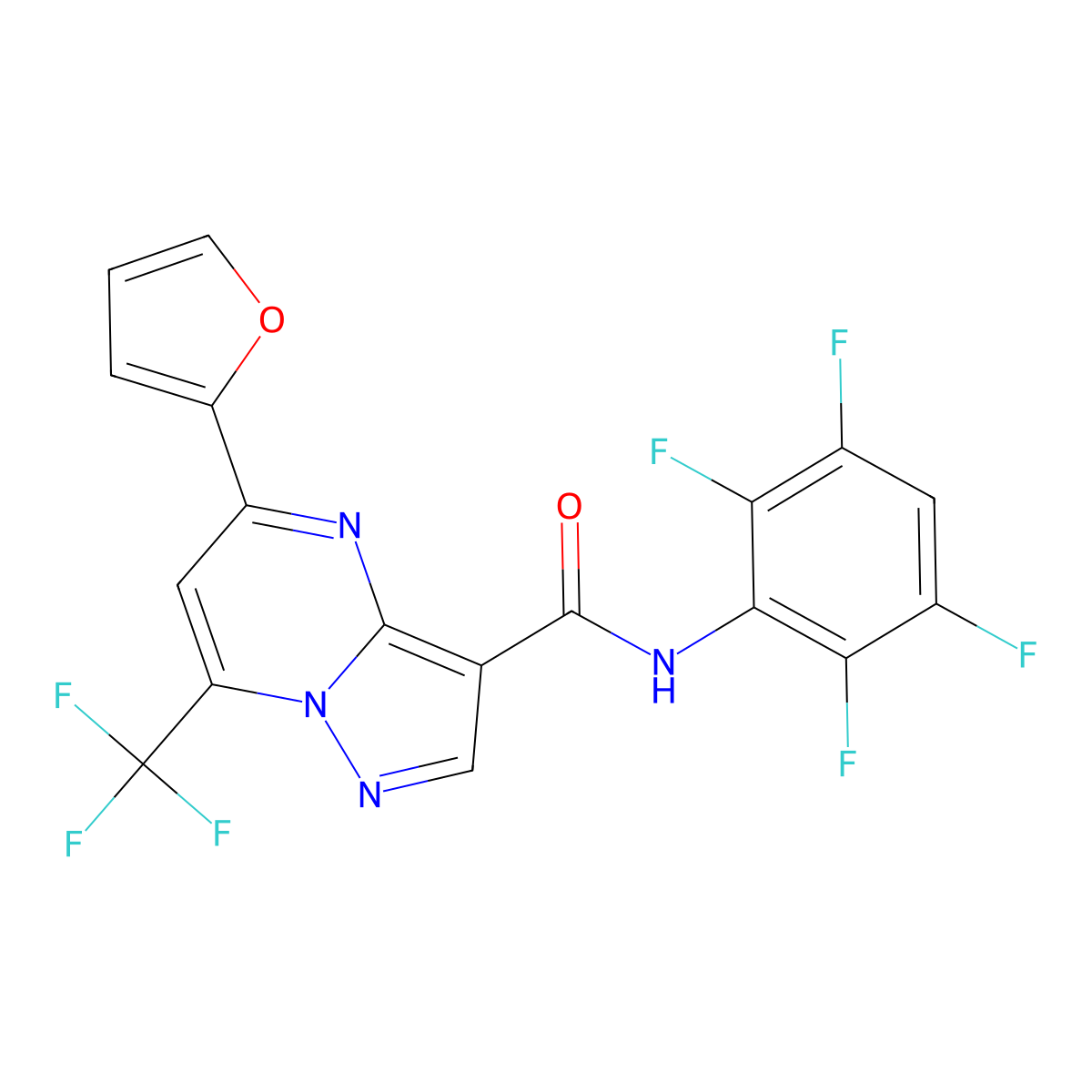 5-(furan-2-yl)-N-(2,3,5,6-tetrafluorophenyl)-7-(trifluoromethyl)pyrazolo[1,5-a]pyrimidine-3-carboxamide molecular structure, CAS 676589-01-8