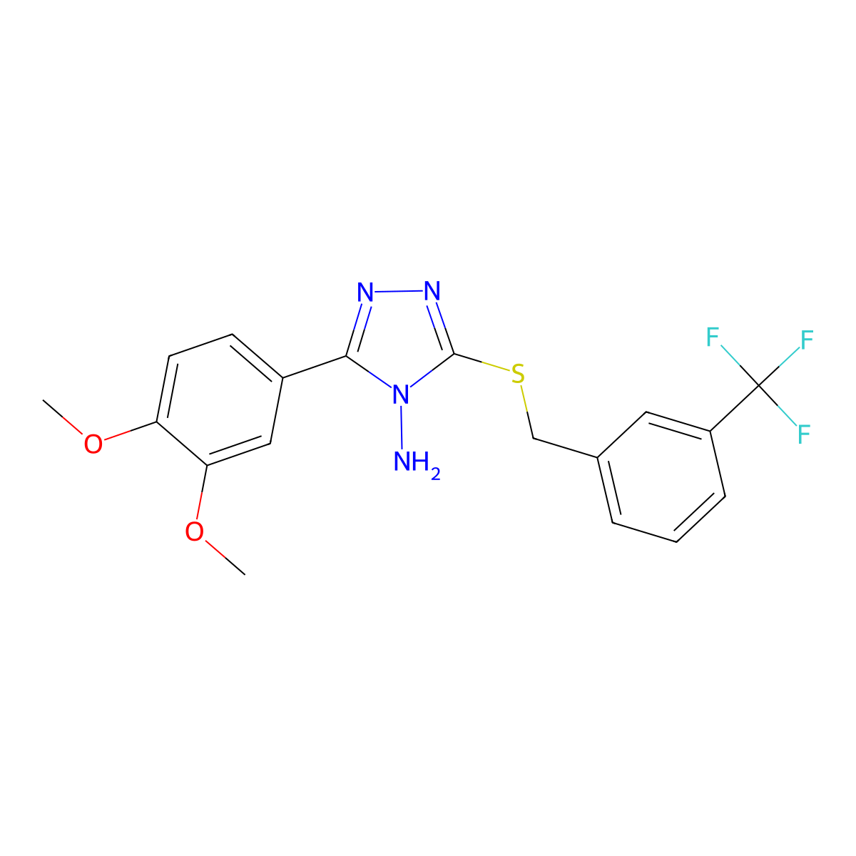 3-(3,4-dimethoxyphenyl)-5-{[3-(trifluoromethyl)benzyl]sulfanyl}-4H-1,2,4-triazol-4-amine molecular structure, CAS 676589-31-4