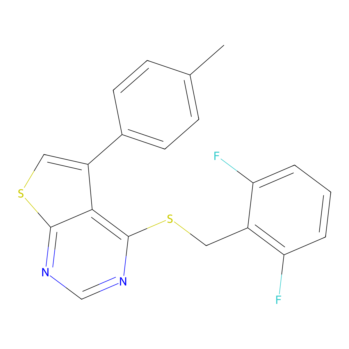 4-[(2,6-Difluorobenzyl)sulfanyl]-5-(4-methylphenyl)thieno[2,3-d]pyrimidine molecular structure, CAS 676589-71-2