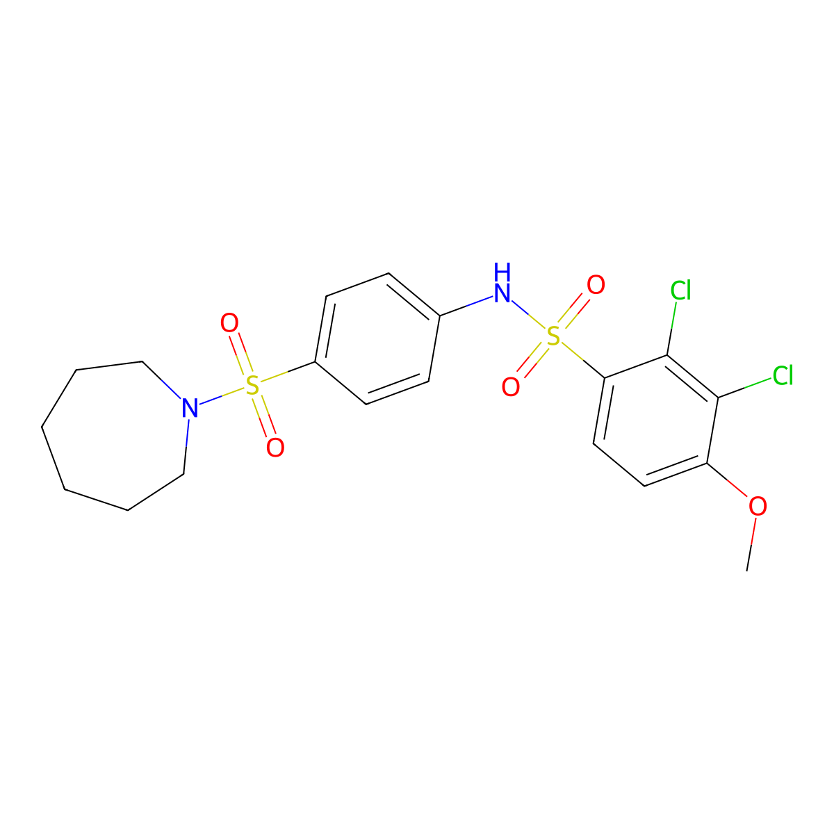 N-[4-(azepan-1-ylsulfonyl)phenyl]-2,3-dichloro-4-methoxybenzenesulfonamide molecular structure, CAS 676590-39-9