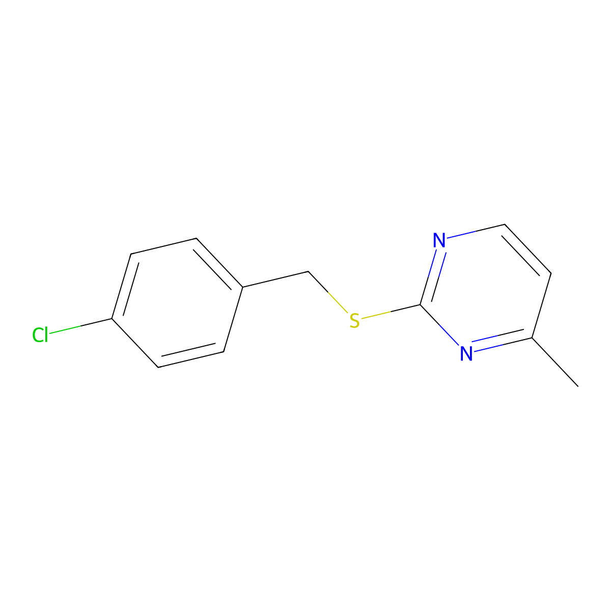 4-Chlorobenzyl 4-methyl-2-pyrimidinyl sulfide molecular structure, CAS 676590-65-1