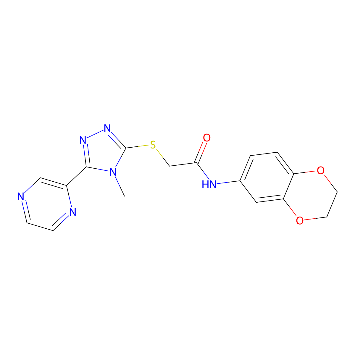 N-(2,3-dihydro-1,4-benzodioxin-6-yl)-2-{[4-methyl-5-(pyrazin-2-yl)-4H-1,2,4-triazol-3-yl]sulfanyl}acetamide molecular structure, CAS 676590-73-1
