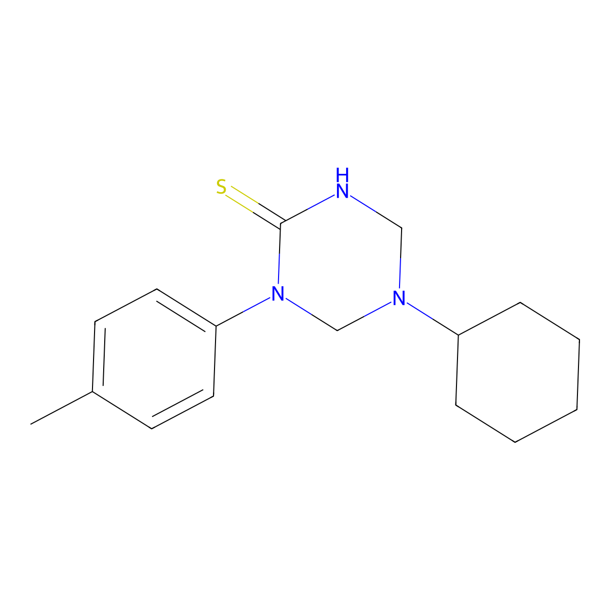 5-Cyclohexyl-1-(4-methylphenyl)-1,3,5-triazinane-2-thione molecular structure, CAS 676591-10-9