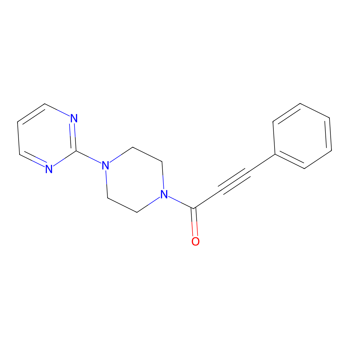 Piperazine, 1-(1-oxo-3-phenyl-2-propynyl)-4-(2-pyrimidinyl)- molecular structure, CAS 676596-25-1