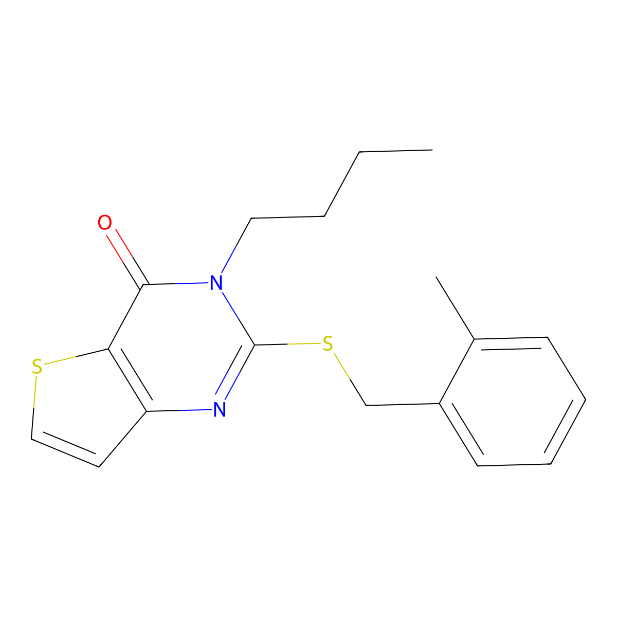 3-Butyl-2-[(2-methylphenyl)methylsulfanyl]thieno[3,2-d]pyrimidin-4-one molecular structure, CAS 6766-45-6