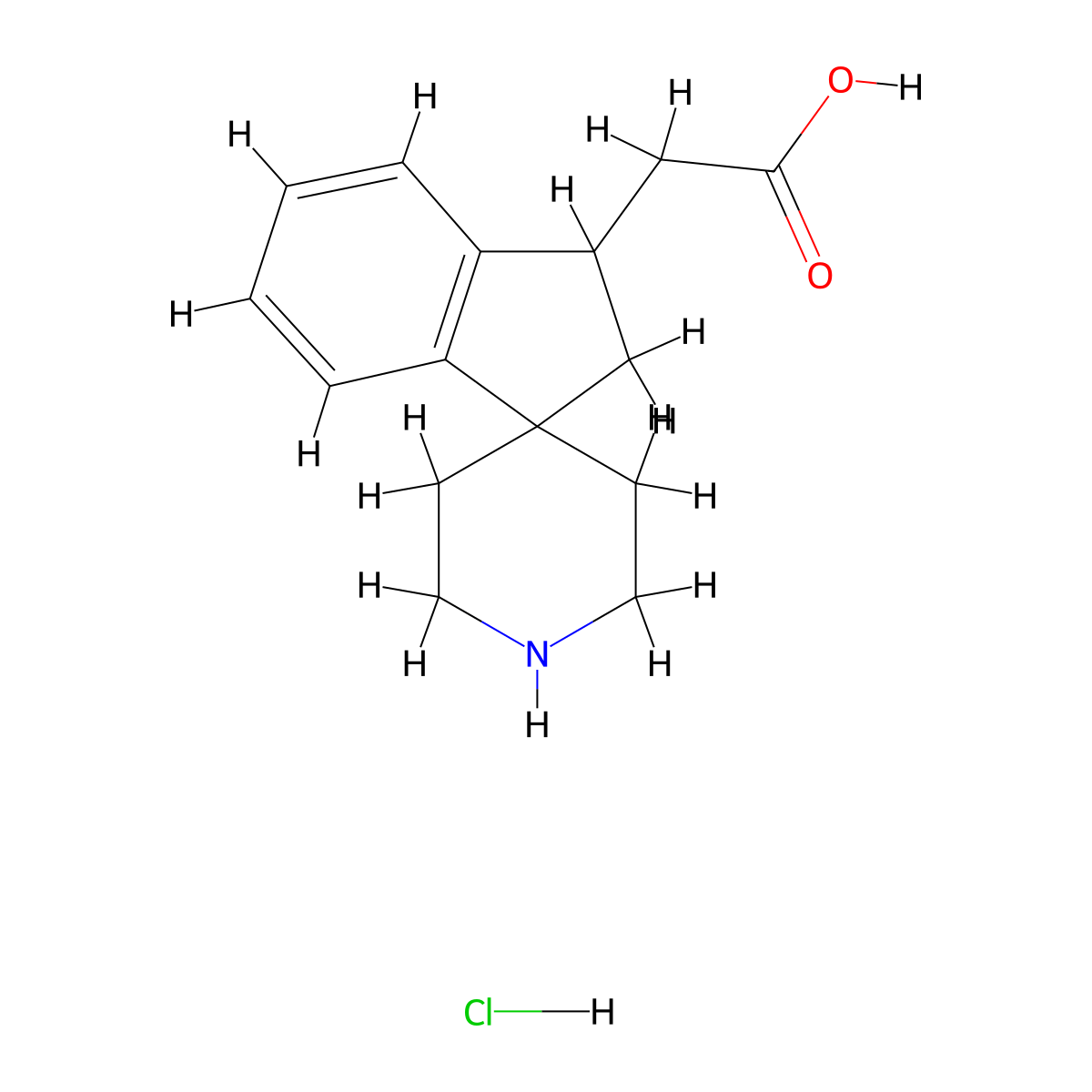2-(2,3-Dihydrospiro[indene-1,4'-piperidin]-3-yl)acetic acid hydrochloride molecular structure, CAS 676607-36-6