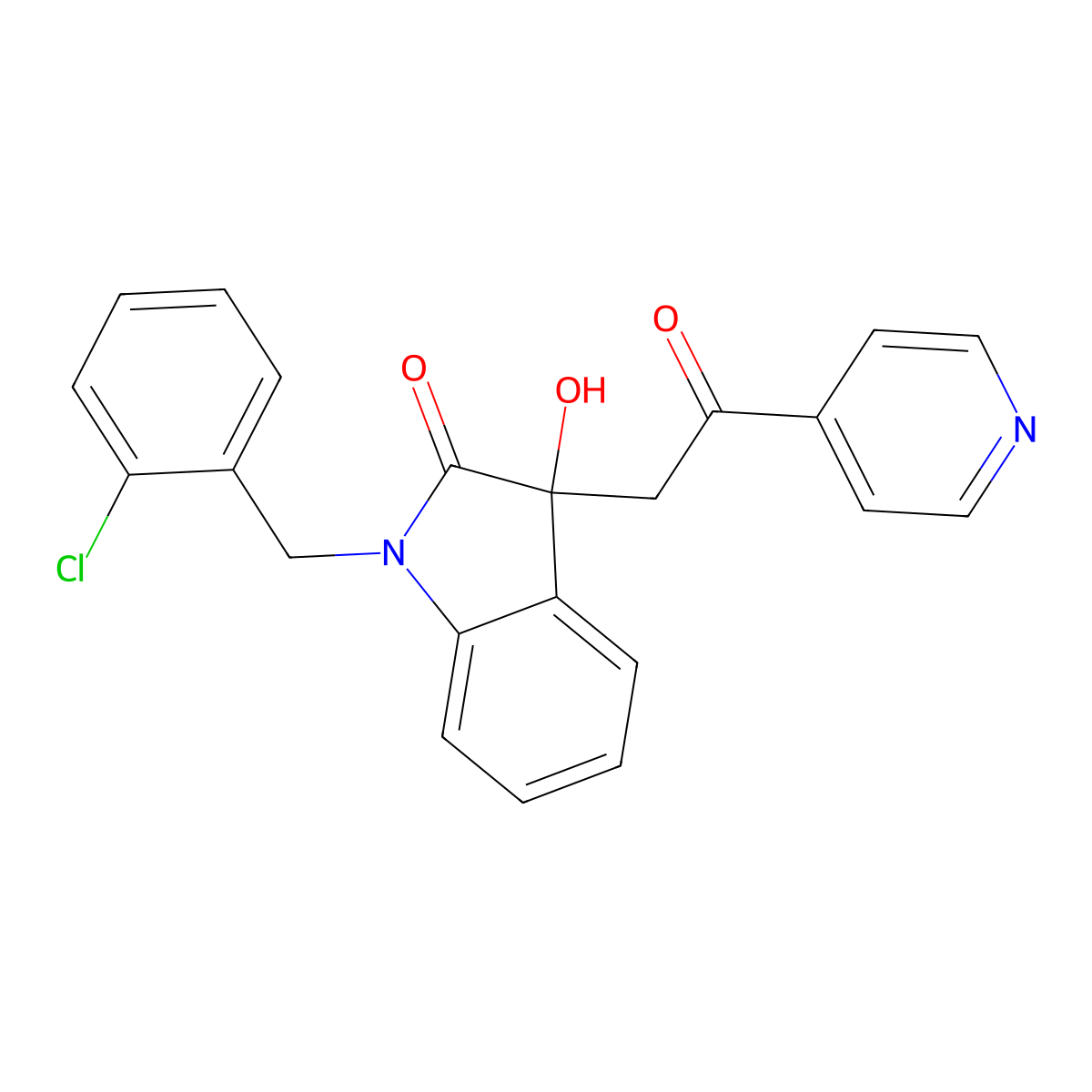 1-[(2-Chlorophenyl)methyl]-3-hydroxy-3-(2-oxo-2-pyridin-4-ylethyl)indol-2-one molecular structure, CAS 676612-14-9