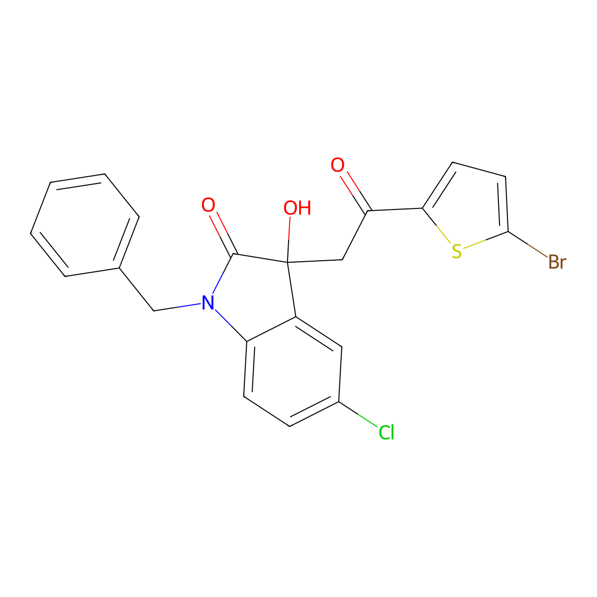 1-Benzyl-3-[2-(5-bromothiophen-2-yl)-2-oxoethyl]-5-chloro-3-hydroxyindol-2-one molecular structure, CAS 676612-19-4