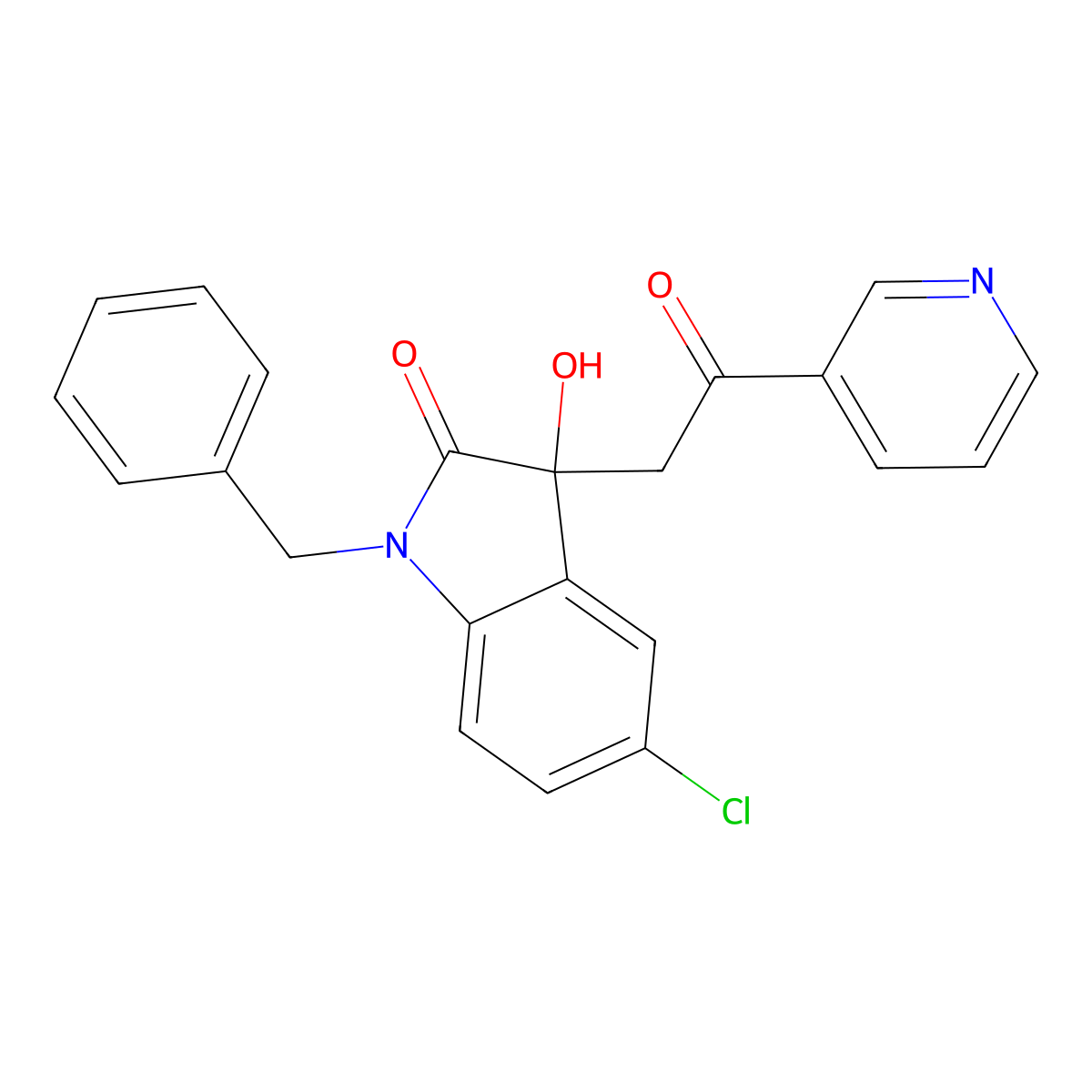 1-Benzyl-5-chloro-3-hydroxy-3-(2-oxo-2-pyridin-3-ylethyl)indol-2-one molecular structure, CAS 676612-23-0