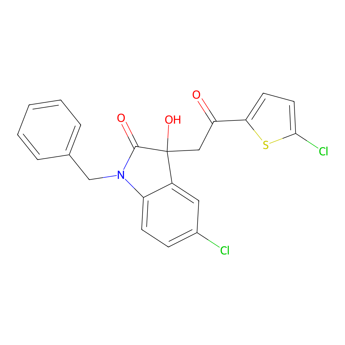 1-Benzyl-5-chloro-3-[2-(5-chlorothiophen-2-yl)-2-oxoethyl]-3-hydroxyindol-2-one molecular structure, CAS 676612-25-2