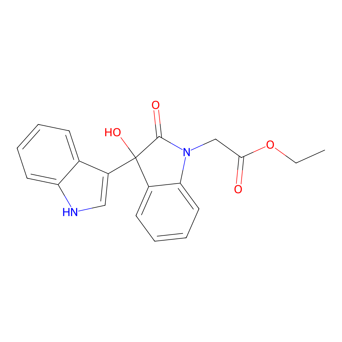 ethyl 2-(3-hydroxy-3-(1H-indol-3-yl)-2-oxoindolin-1-yl)acetate molecular structure, CAS 676612-32-1