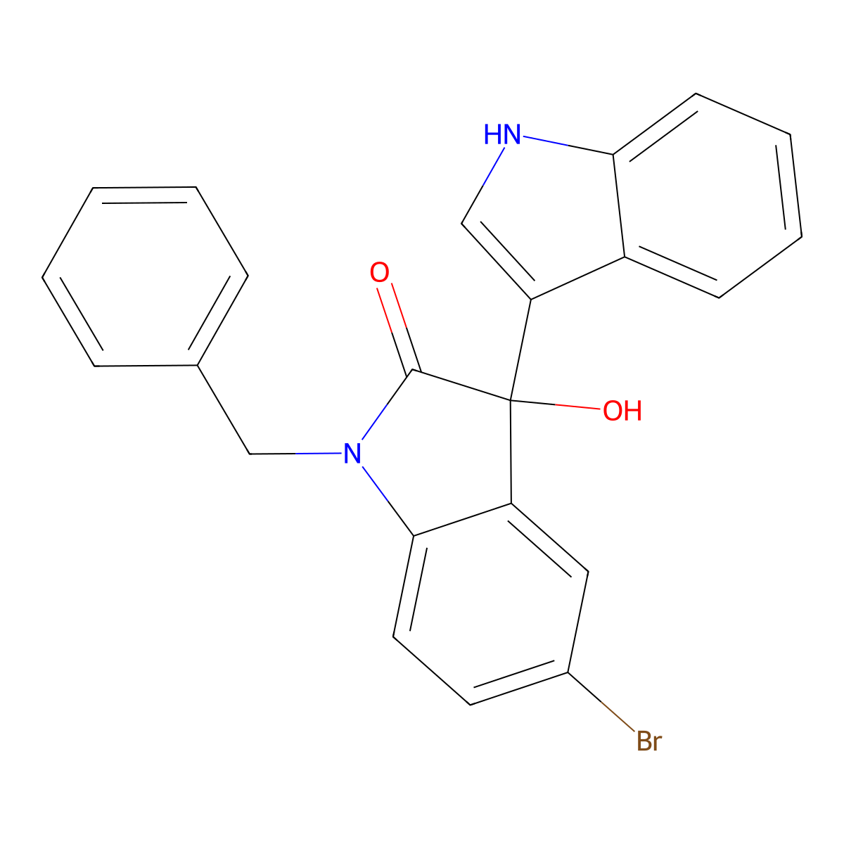 1-benzyl-5-bromo-3-hydroxy-3-(1H-indol-3-yl)indol-2-one molecular structure, CAS 676612-39-8