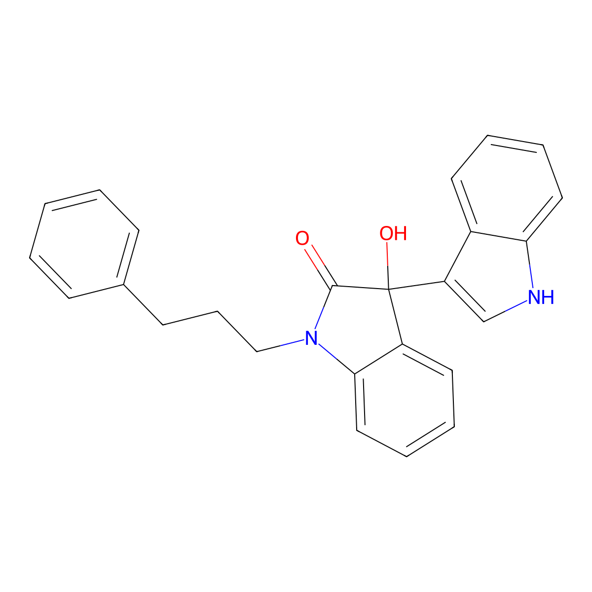 3-hydroxy-3-(1H-indol-3-yl)-1-(3-phenylpropyl)indol-2-one molecular structure, CAS 676612-47-8
