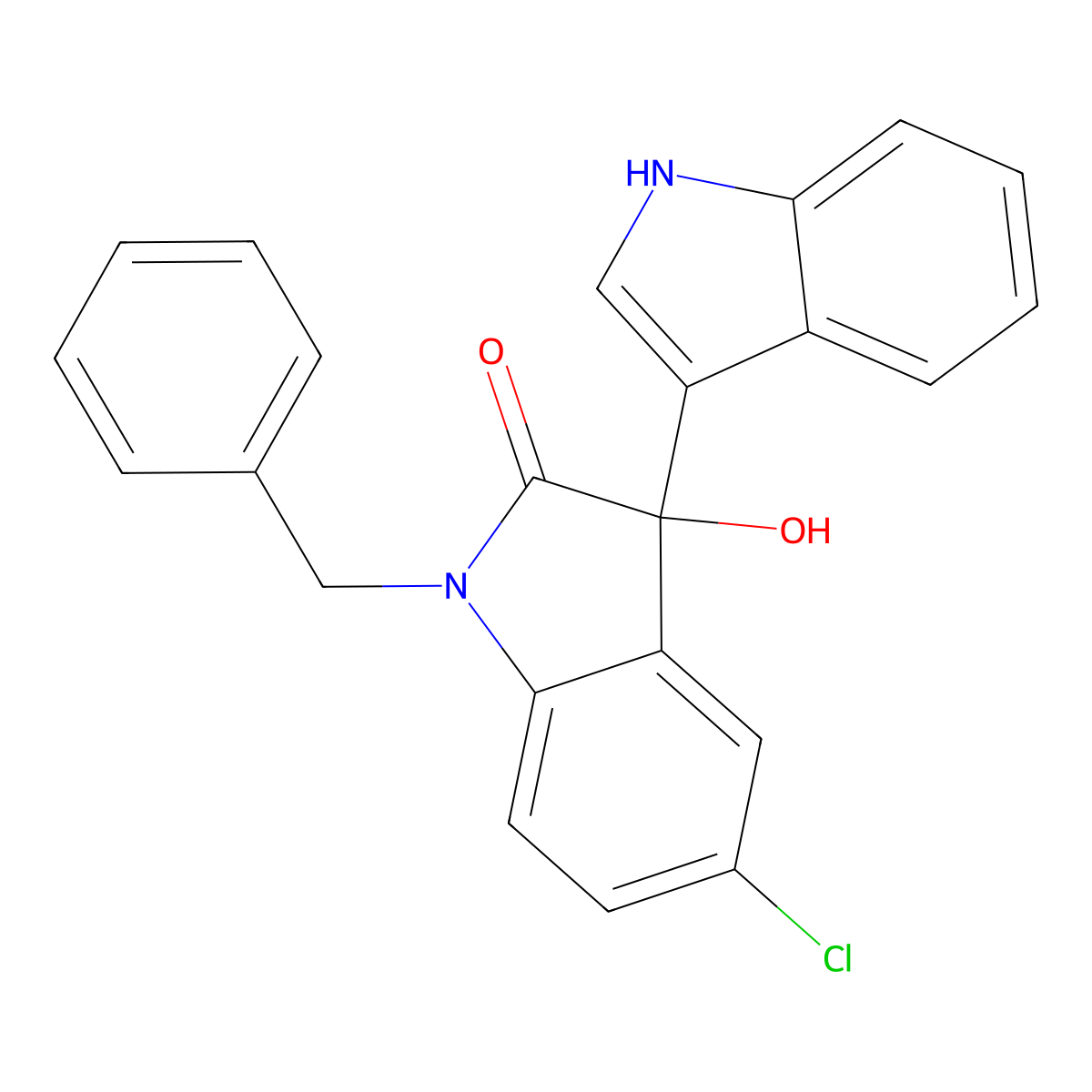 1-benzyl-5-chloro-3-hydroxy-3-(1H-indol-3-yl)indol-2-one molecular structure, CAS 676612-51-4