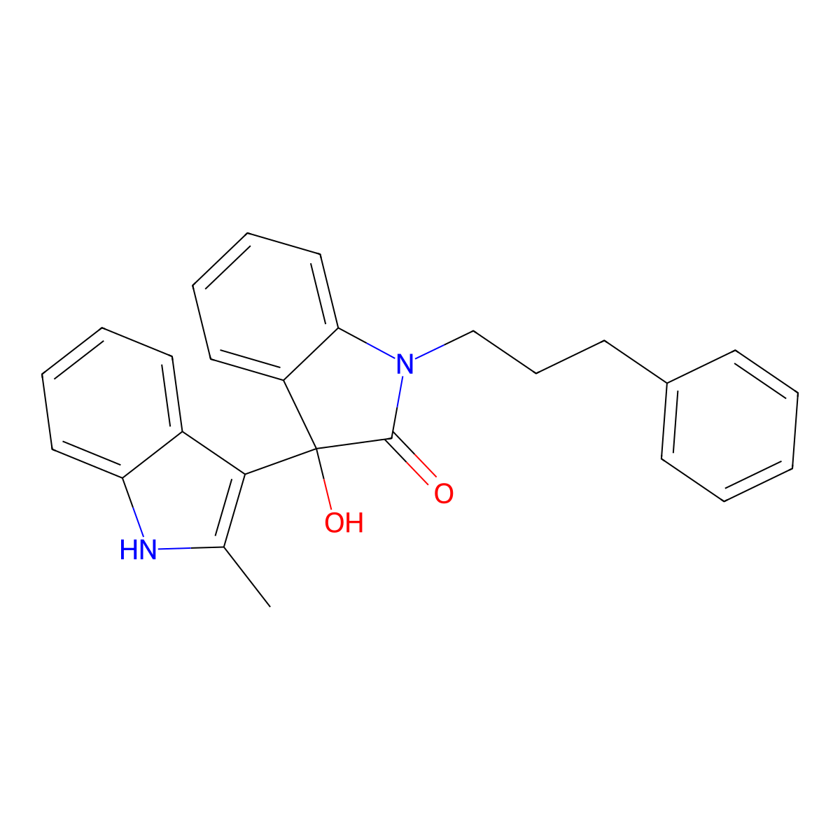 3-hydroxy-3-(2-methyl-1H-indol-3-yl)-1-(3-phenylpropyl)indol-2-one molecular structure, CAS 676612-58-1