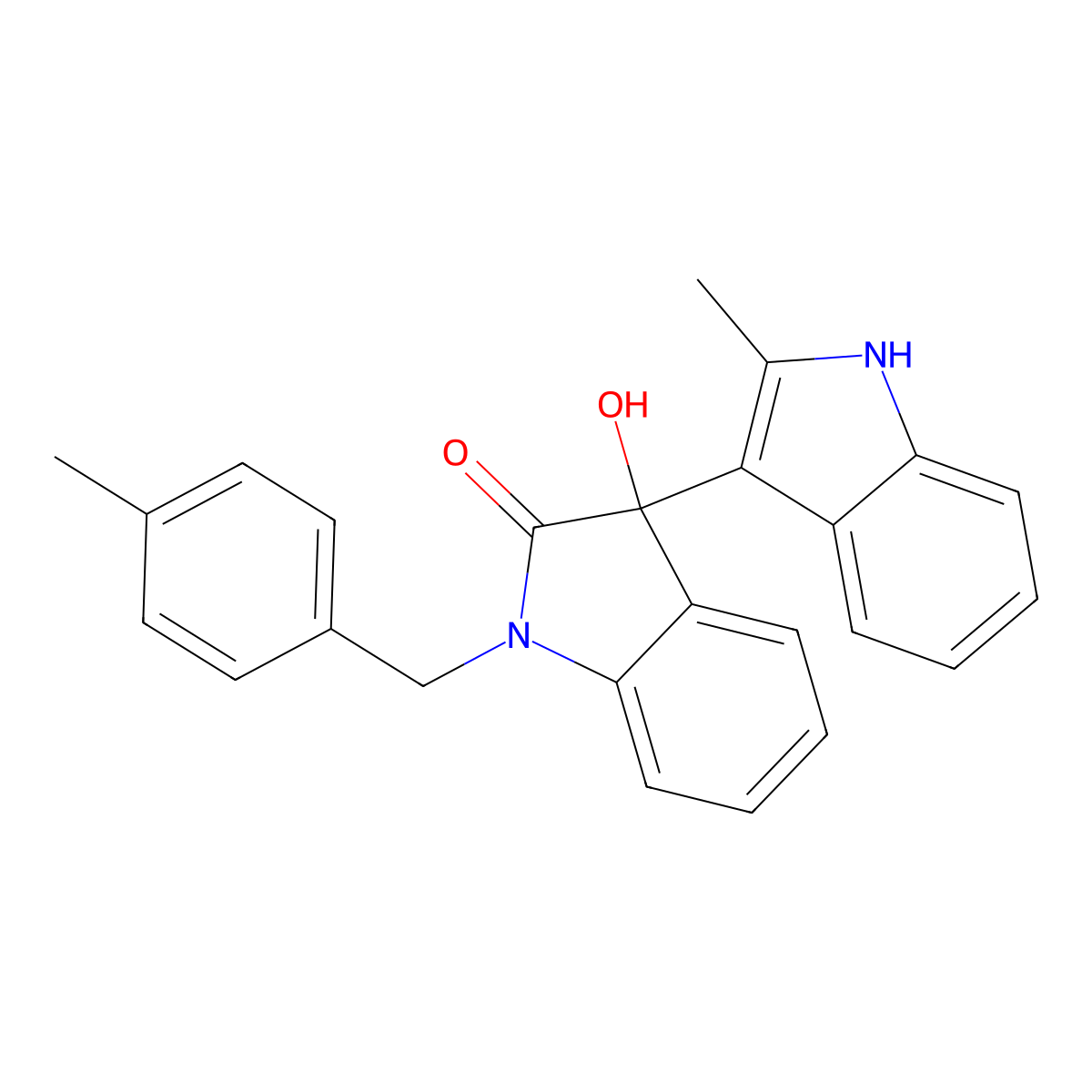 3-hydroxy-3-(2-methyl-1H-indol-3-yl)-1-[(4-methylphenyl)methyl]indol-2-one molecular structure, CAS 676612-60-5