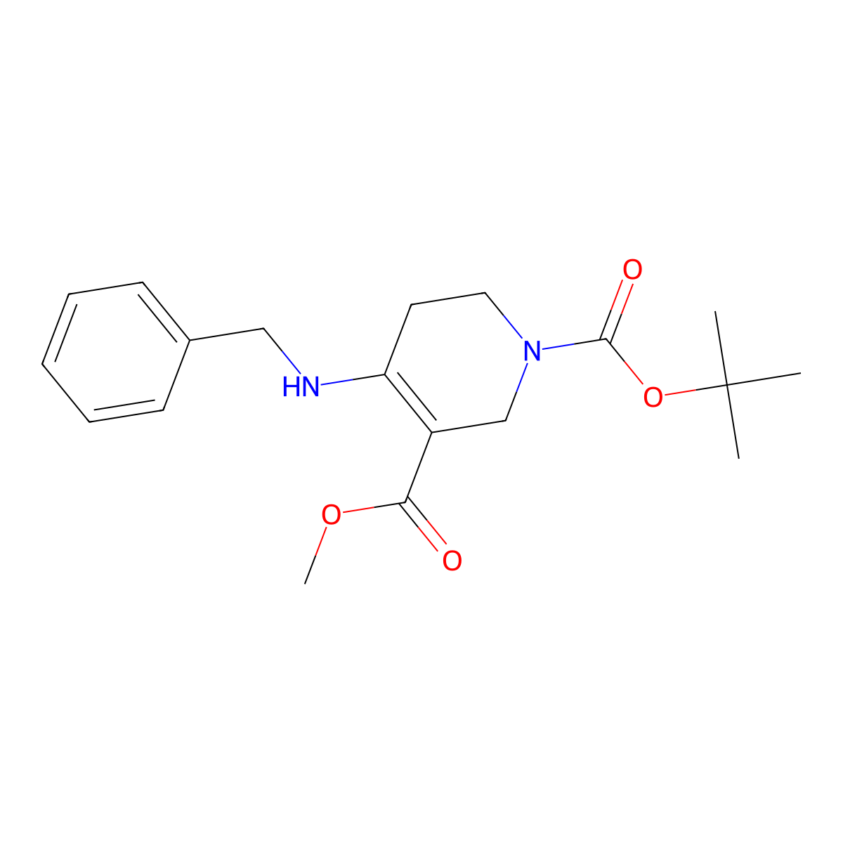 1-Tert-butyl 3-methyl 4-(benzylamino)-1,2,5,6-tetrahydropyridine-1,3-dicarboxylate molecular structure, CAS 676622-10-9