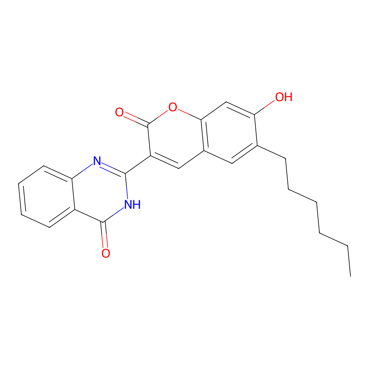 2-(6-hexyl-7-hydroxy-2-oxo-2H-chromen-3-yl)-3,4-dihydroquinazolin-4-one molecular structure, CAS 676623-27-1