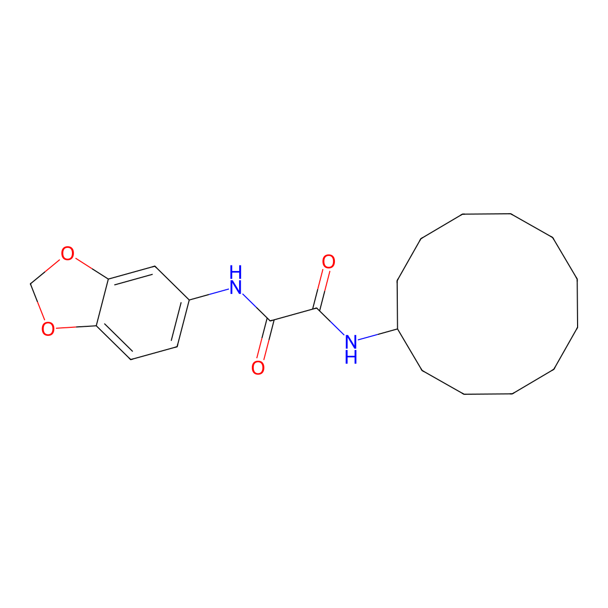N'-(1,3-benzodioxol-5-yl)-N-cyclododecyloxamide molecular structure, CAS 676623-40-8