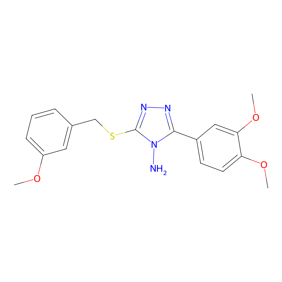 3-(3,4-Dimethoxyphenyl)-5-((3-methoxybenzyl)thio)-4H-1,2,4-triazol-4-amine molecular structure, CAS 676623-46-4