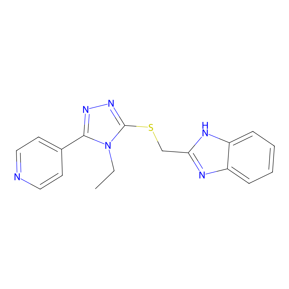 2-[(4-ethyl-5-pyridin-4-yl-1,2,4-triazol-3-yl)sulfanylmethyl]-1H-benzimidazole molecular structure, CAS 676623-60-2