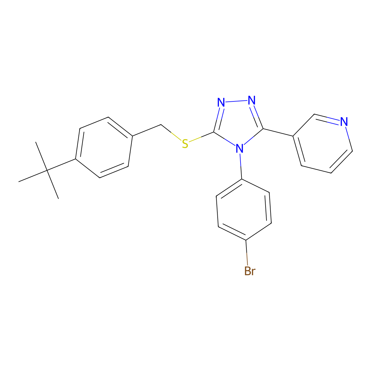3-(4-(4-Bromophenyl)-5-((4-tert-butylbenzyl)thio)-4H-1,2,4-triazol-3-YL)pyridine molecular structure, CAS 676623-72-6