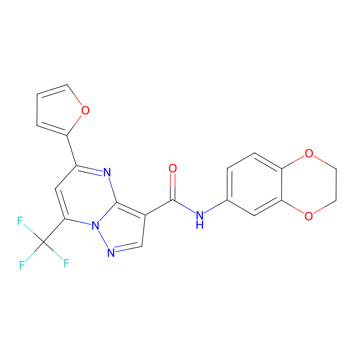 N-(2,3-dihydro-1,4-benzodioxin-6-yl)-5-(furan-2-yl)-7-(trifluoromethyl)pyrazolo[1,5-a]pyrimidine-3-carboxamide molecular structure, CAS 676624-04-7