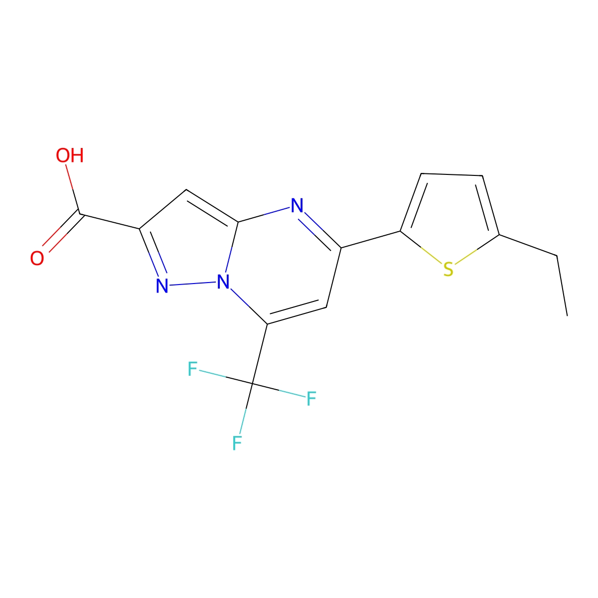 5-(5-Ethylthiophen-2-yl)-7-(trifluoromethyl)pyrazolo[1,5-a]pyrimidine-2-carboxylic acid molecular structure, CAS 676624-08-1