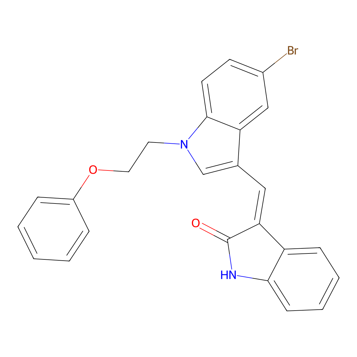 3-[[5-Bromo-1-(2-phenoxyethyl)-1H-indol-3-yl]methylene]-1,3-dihydro-2H-indol-2-one molecular structure, CAS 676624-09-2