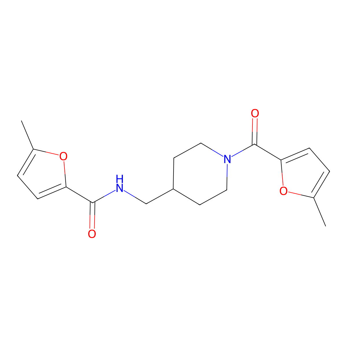 5-methyl-N-[[1-(5-methylfuran-2-carbonyl)piperidin-4-yl]methyl]furan-2-carboxamide molecular structure, CAS 676624-30-9
