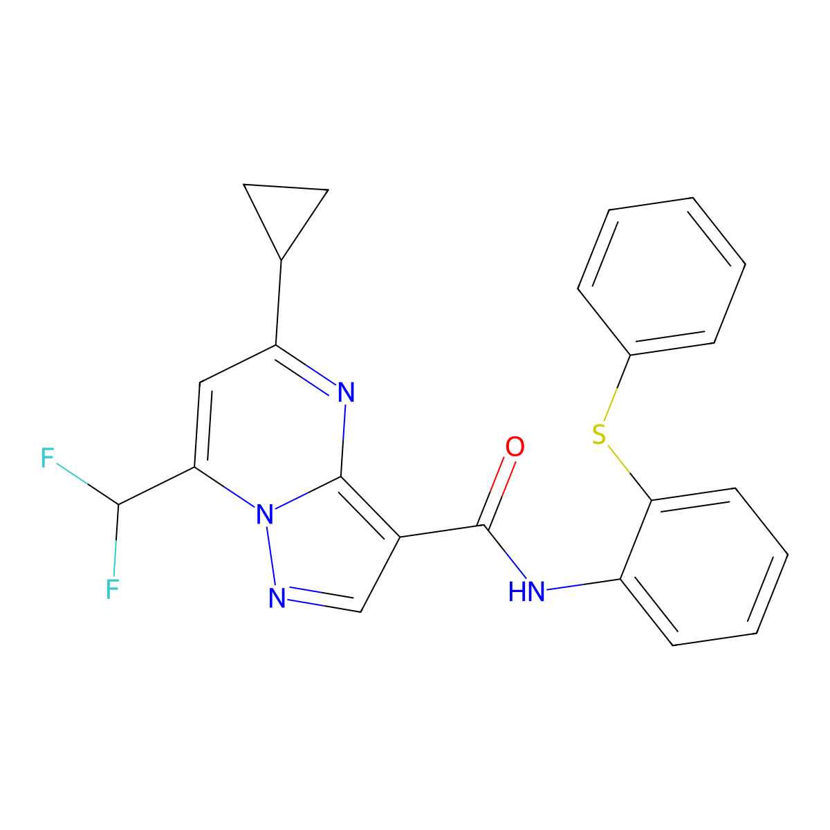 5-cyclopropyl-7-(difluoromethyl)-N-(2-phenylsulfanylphenyl)pyrazolo[1,5-a]pyrimidine-3-carboxamide molecular structure, CAS 676624-88-7