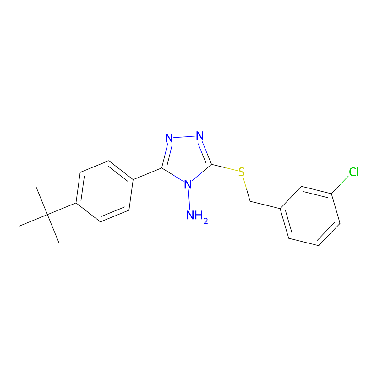 3-(4-tert-butylphenyl)-5-[(3-chlorobenzyl)sulfanyl]-4H-1,2,4-triazol-4-amine molecular structure, CAS 676624-90-1