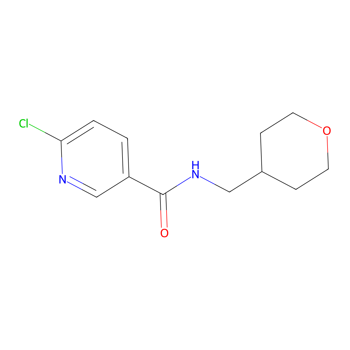 6-chloro-N-((tetrahydro-2H-pyran-4-yl)methyl)nicotinamide molecular structure, CAS 676626-73-6