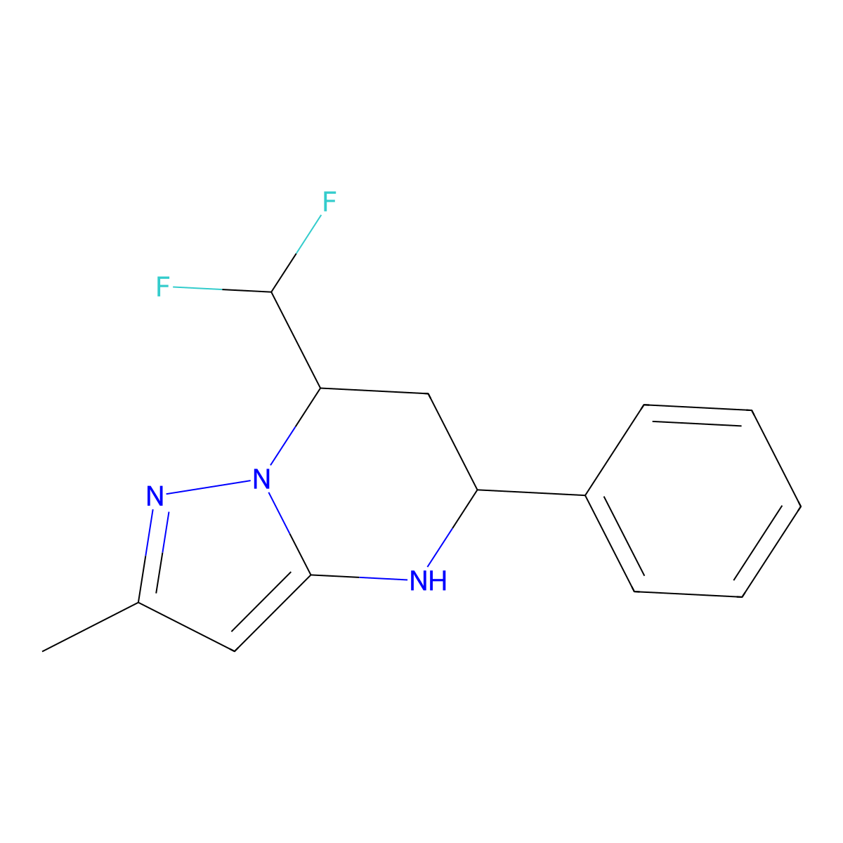 7-(Difluoromethyl)-4,5,6,7-tetrahydro-2-methyl-5-phenylpyrazolo(1,5-a)pyrimidine molecular structure, CAS 676629-92-8